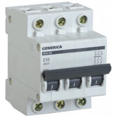 Автомат 3п ВА47-29  C 10А 4.5кА GENERICA ИЭК MVA25-3-010-C